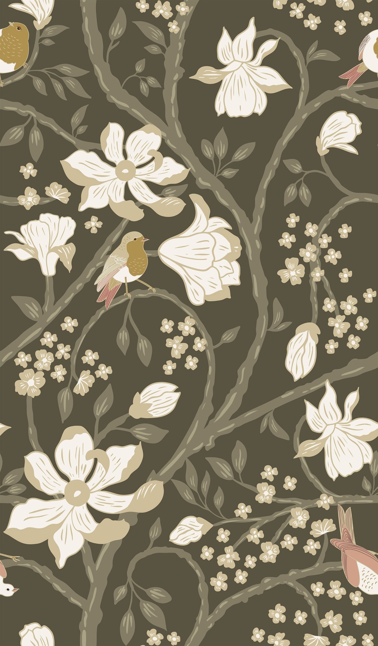 Magnolia Flower Tree and Birds Wallpaper