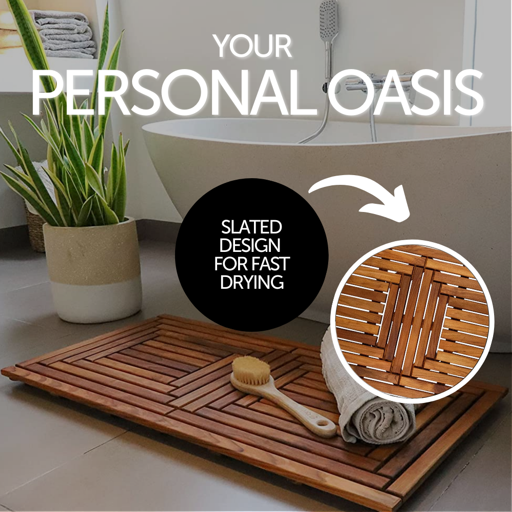 Denver Oiled Double Framed Teak Shower and Bath Mat 39" x 19"