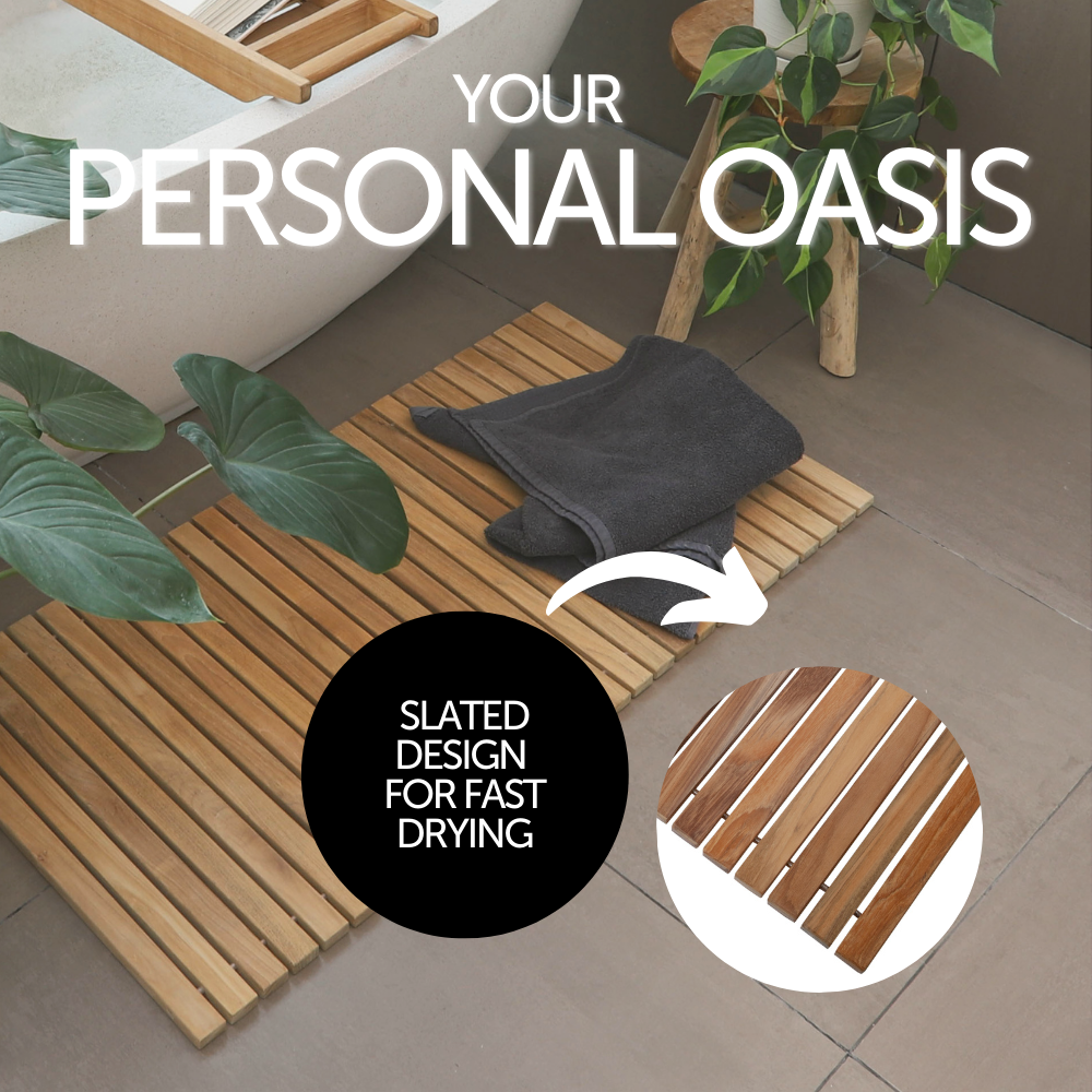 Sandpoint Natural Teak Shower and Bath String Mat 40″ x 20″