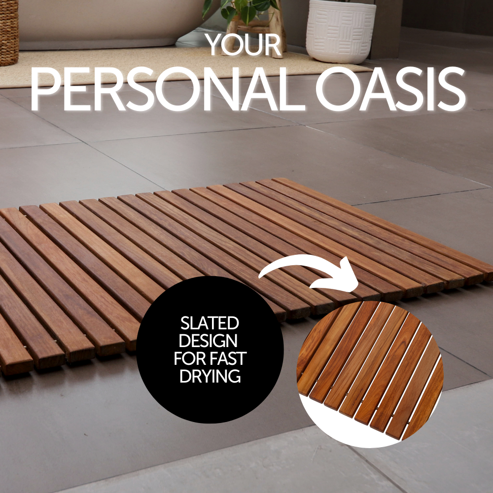 Wyoming Oiled Teak Shower and Bath String Mat 31.4″ x 19.6″