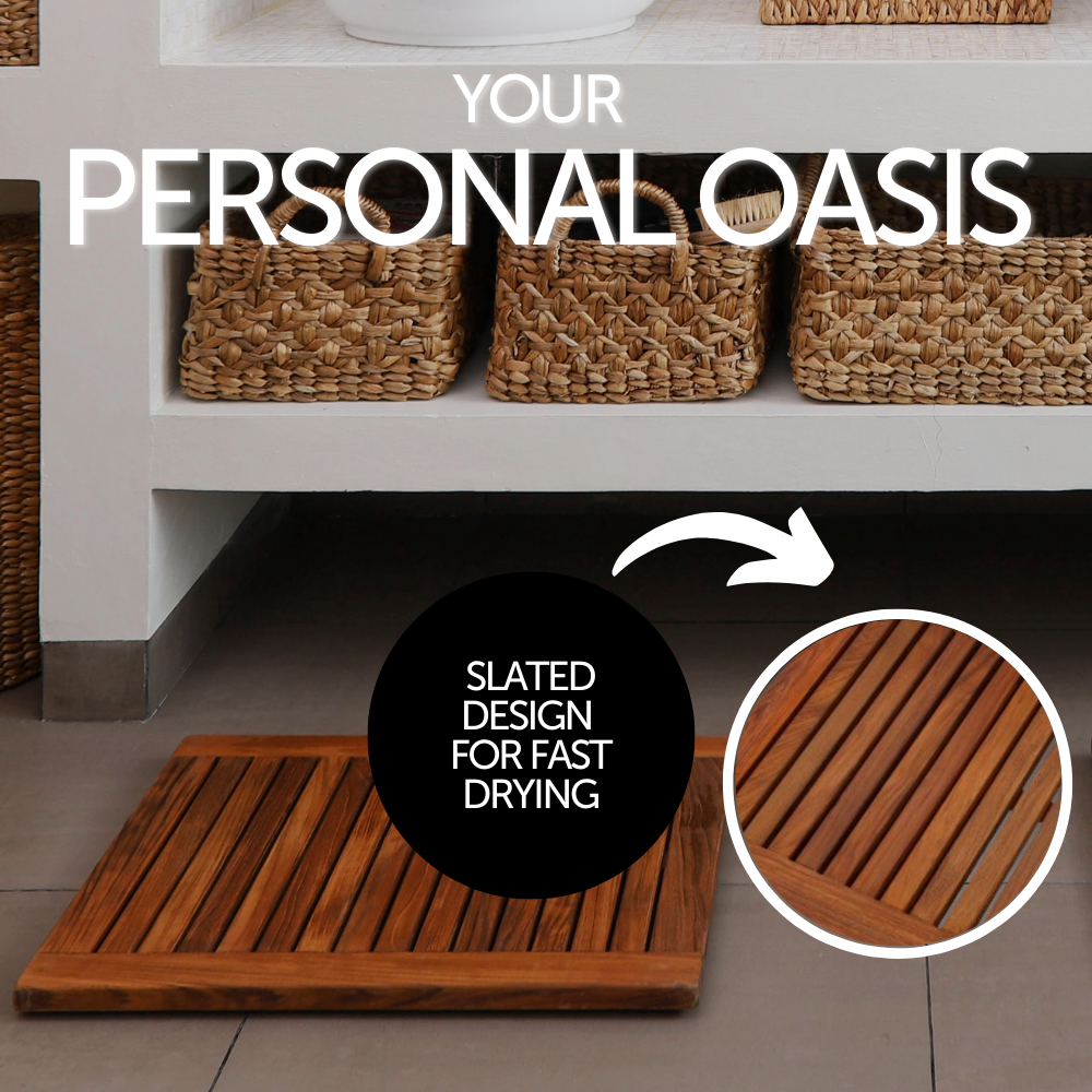 Juno Oiled Teak Shower and Bath Mat with Frame 23.6″ x 17.7″