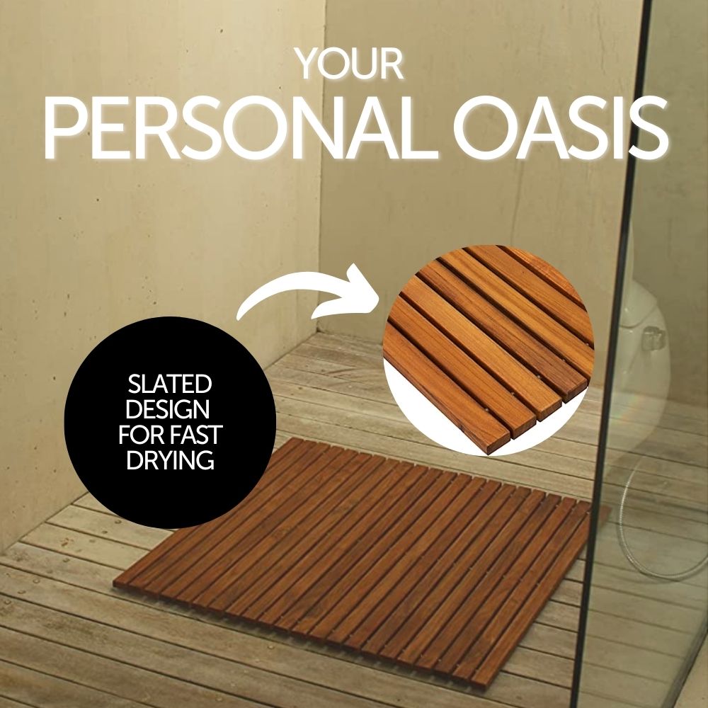 Sapporo Teak Shower and Bath String Mat with Rubber Footing 30″ x 30″