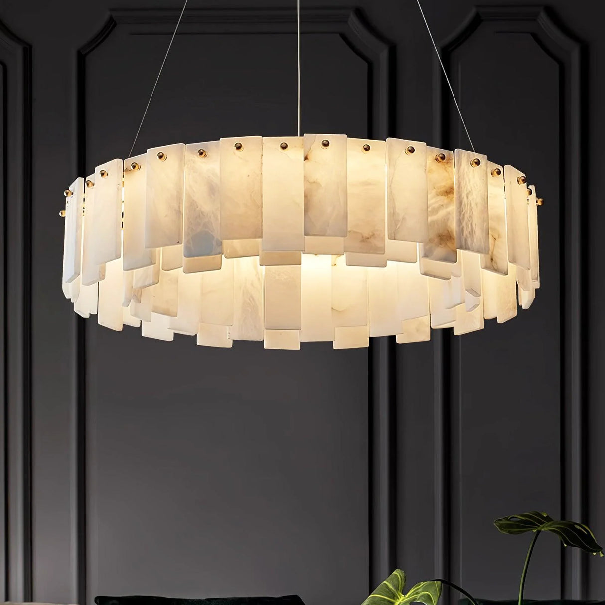 Modern Alabaster Celestial Round Chandelier