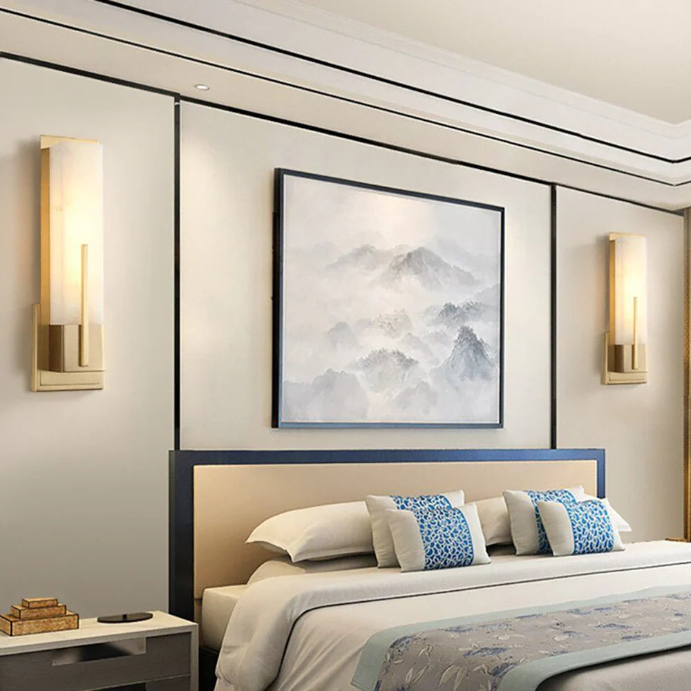 Modern Alabaster Cuboid Copper Wall Lamp