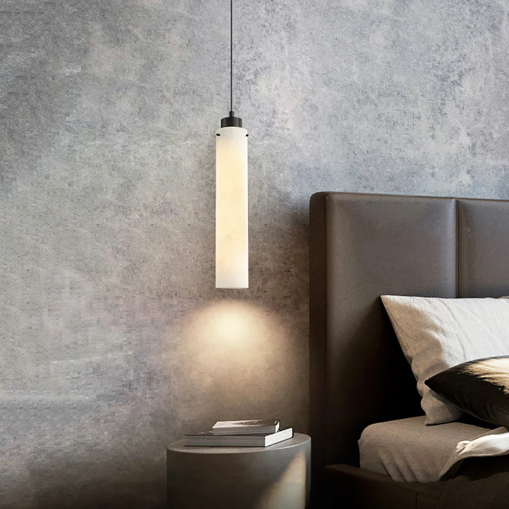 Modern Alabaster Cylinder Pendant Lamp