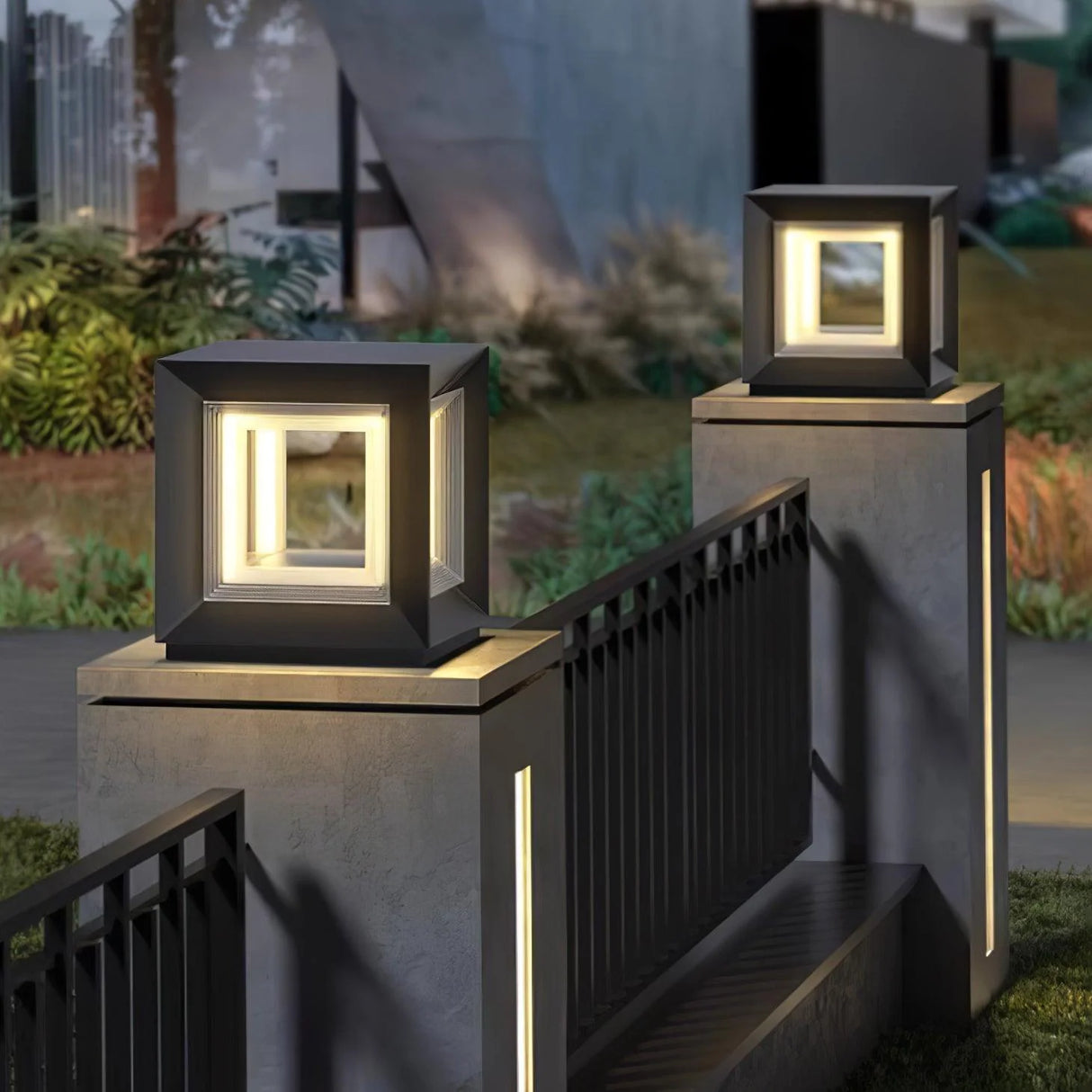 Modern Black Cube Outdoor Lamp