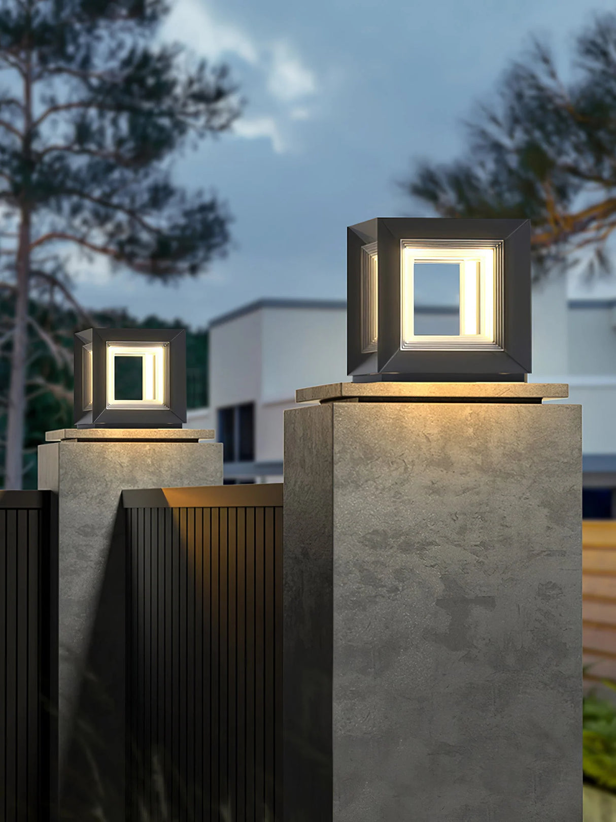 Modern Black Cube Outdoor Lamp