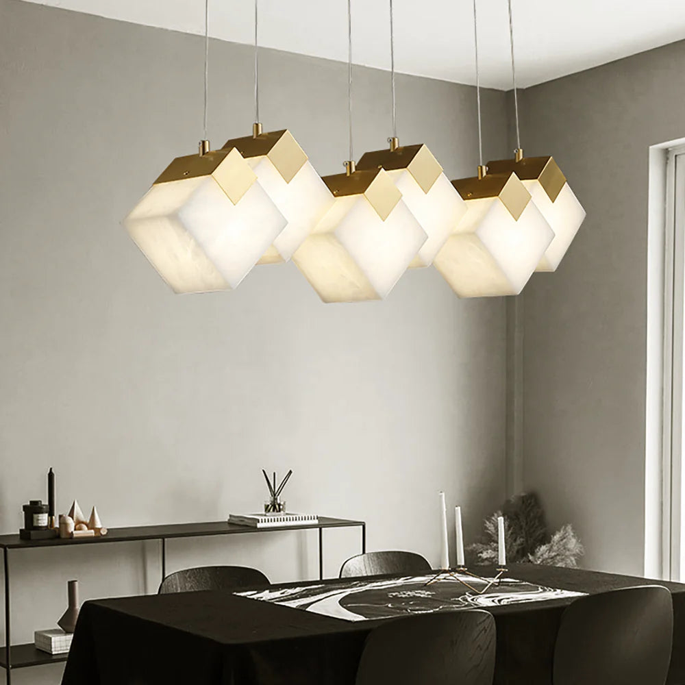 Modern Cube Alabaster Pendant Light