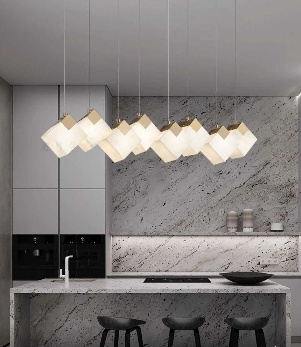 Modern Cube Alabaster Pendant Light