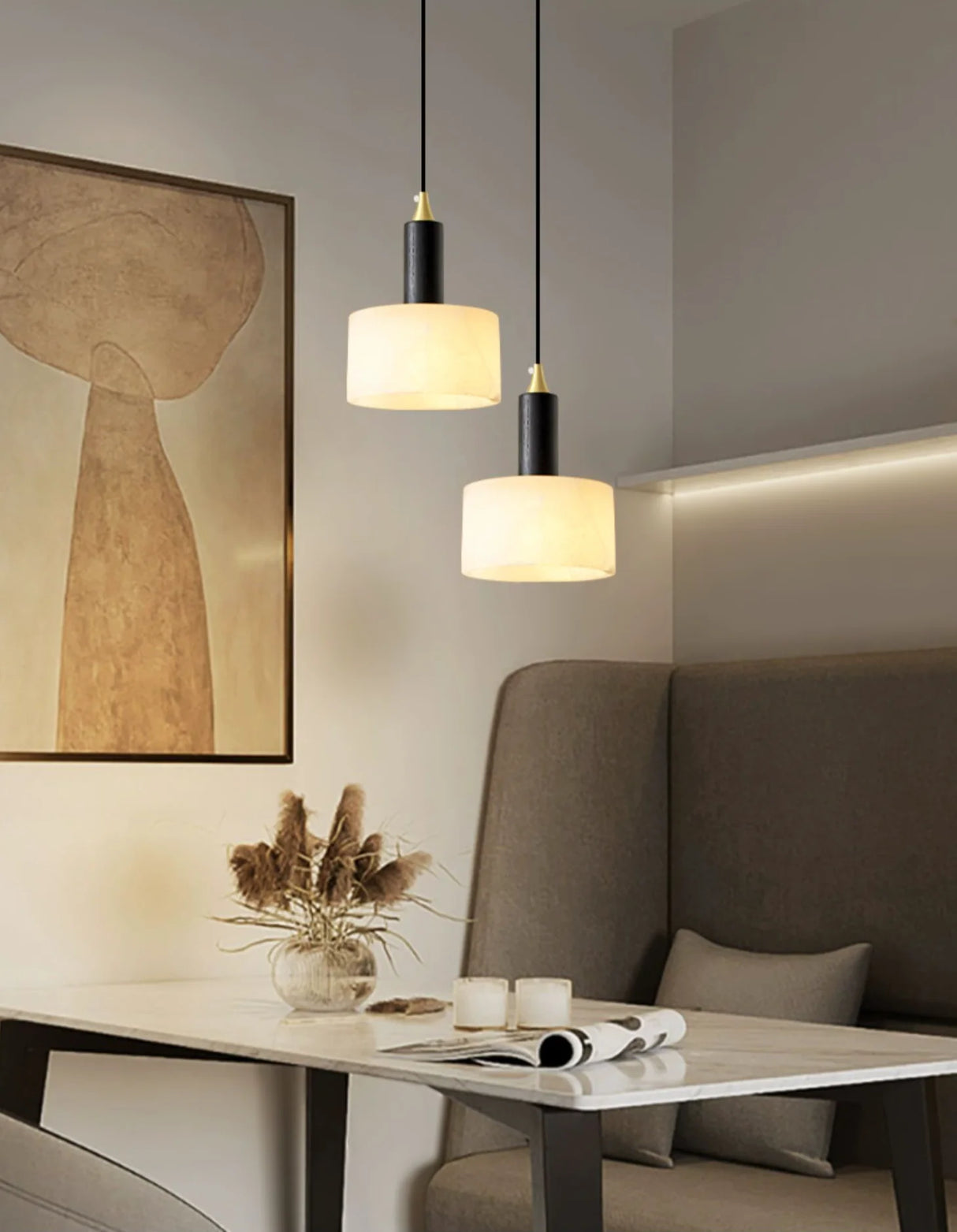 Modern Cylindrical Alabaster Pendant Light