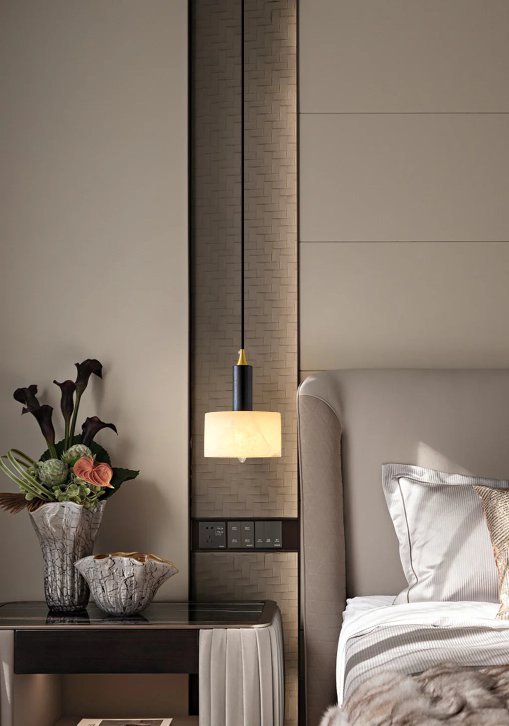 Modern Cylindrical Alabaster Pendant Light