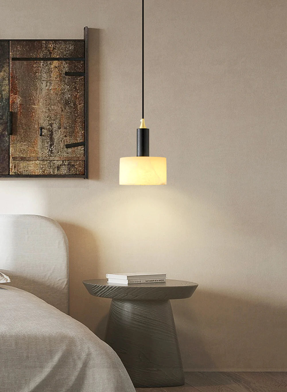 Modern Cylindrical Alabaster Pendant Light