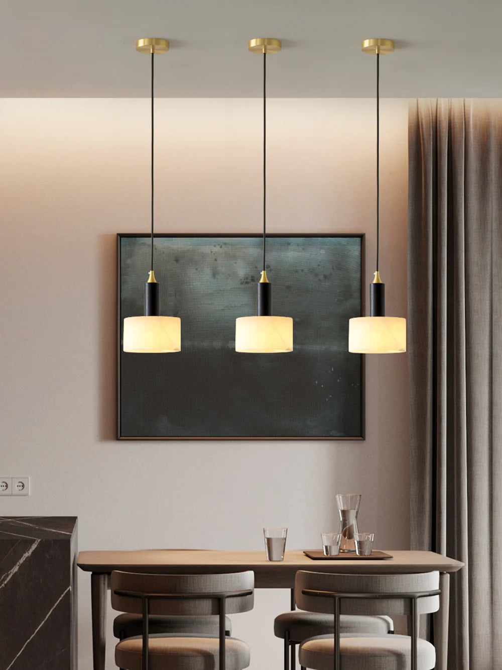 Modern Cylindrical Alabaster Pendant Light