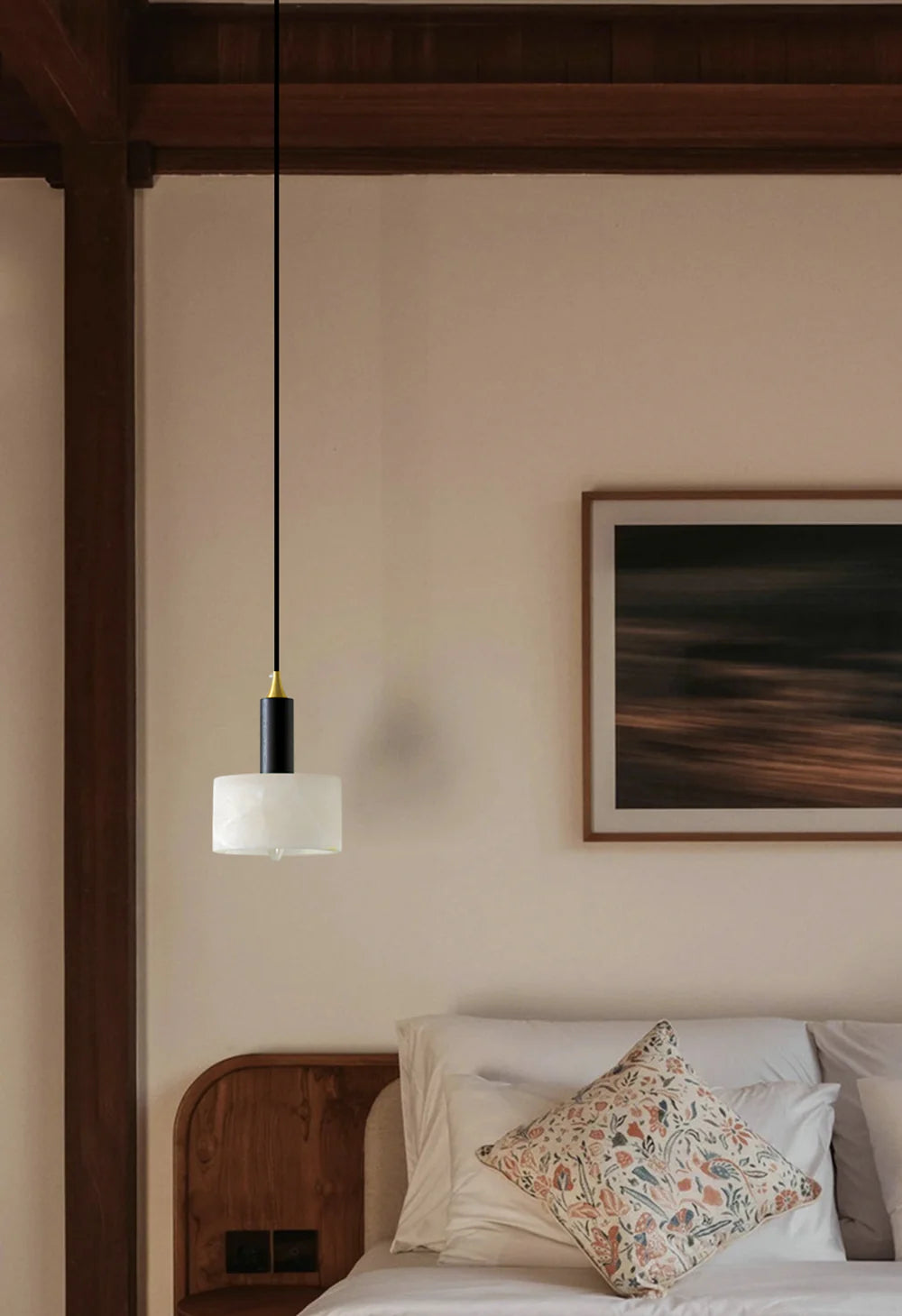 Modern Cylindrical Alabaster Pendant Light