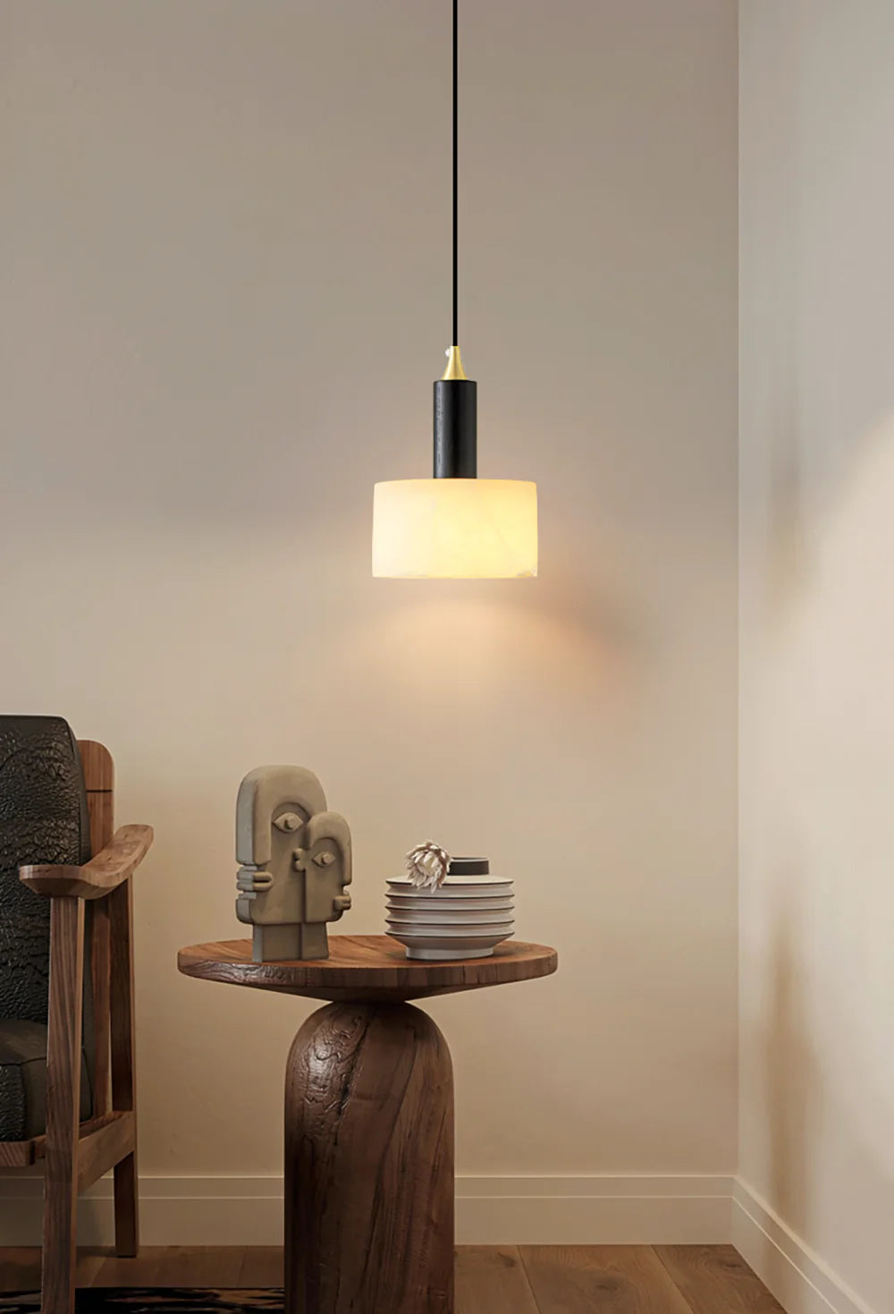 Modern Cylindrical Alabaster Pendant Light