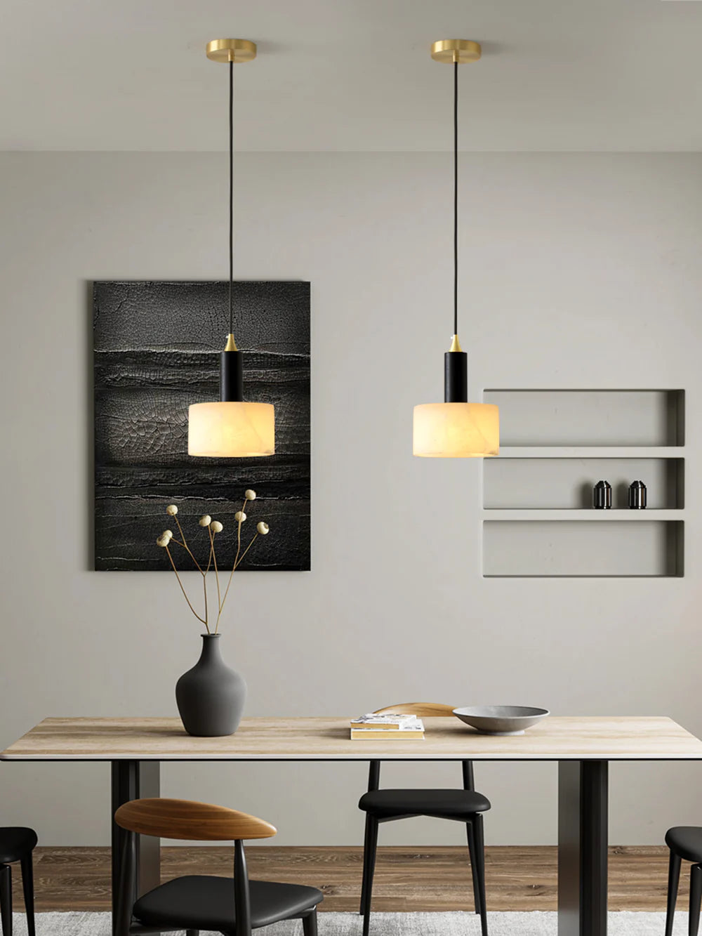 Modern Cylindrical Alabaster Pendant Light