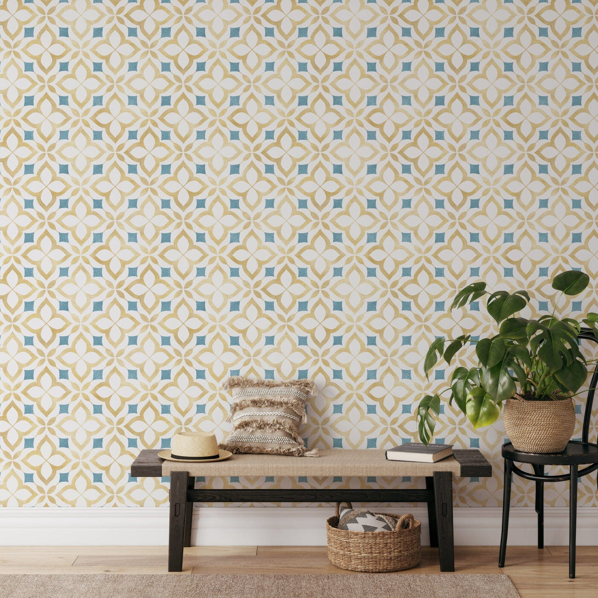 Yellow and Blue Moroccan Mosaic Peel and Stick Wallpaper