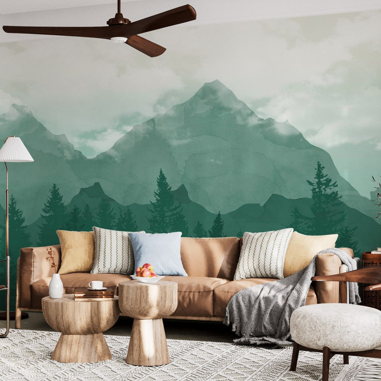 Serene Mountain Forest Wallpaper - Tranquil Green Landscape Mural