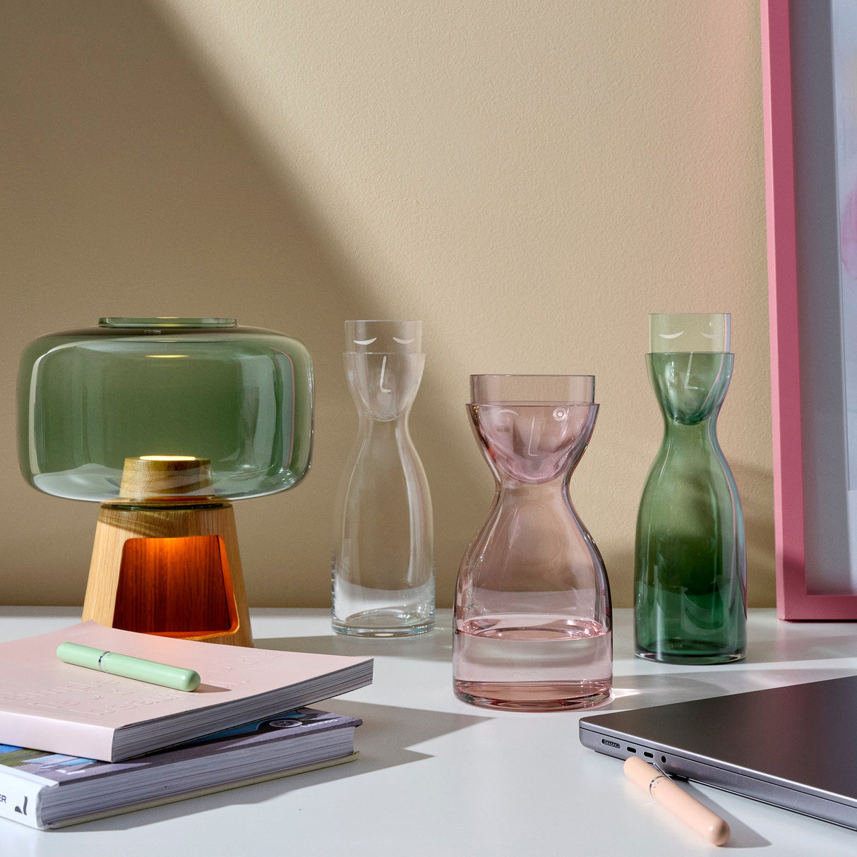 Tree Lamp with Glass and Oak Base