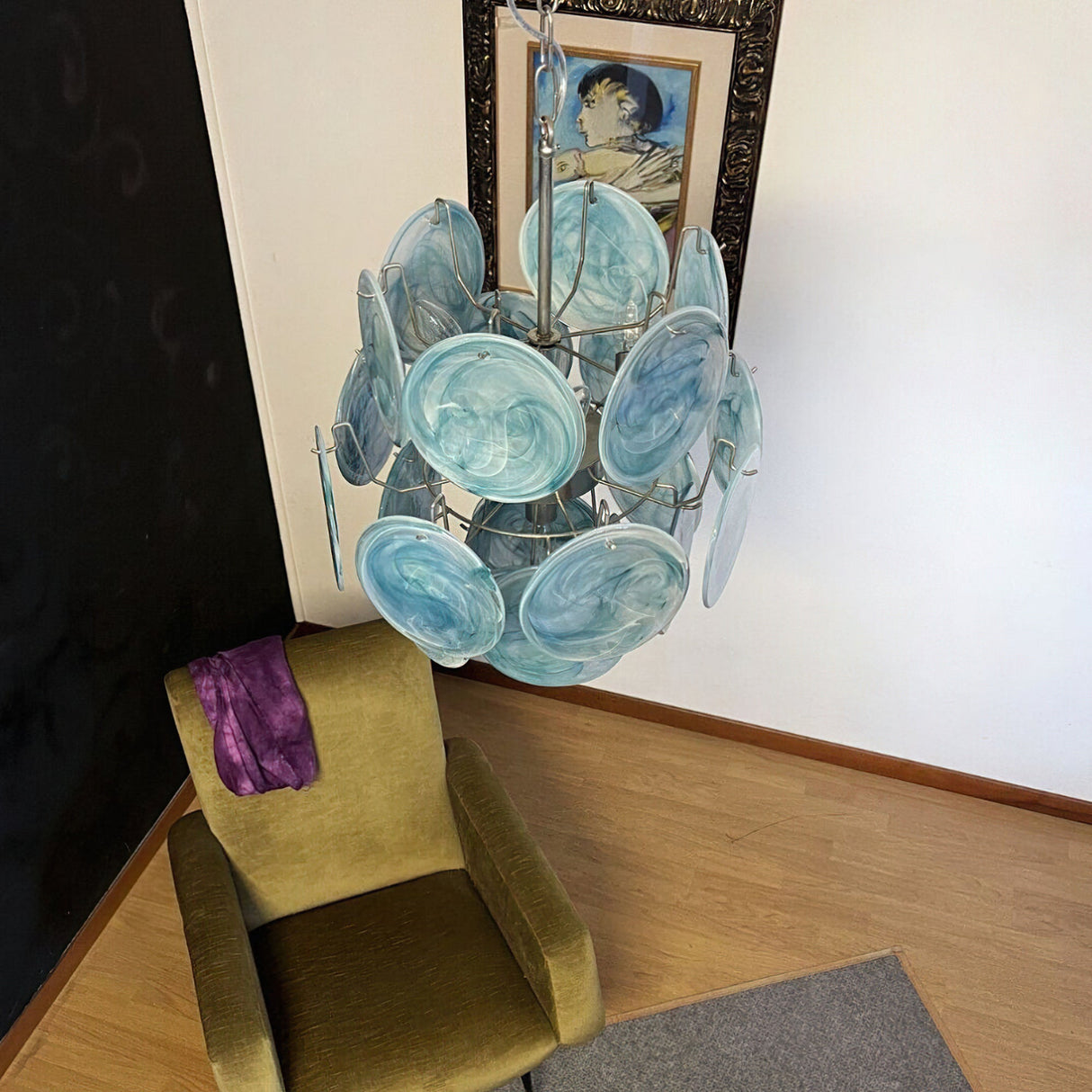 Vintage Murano Blue Glass Chandelier