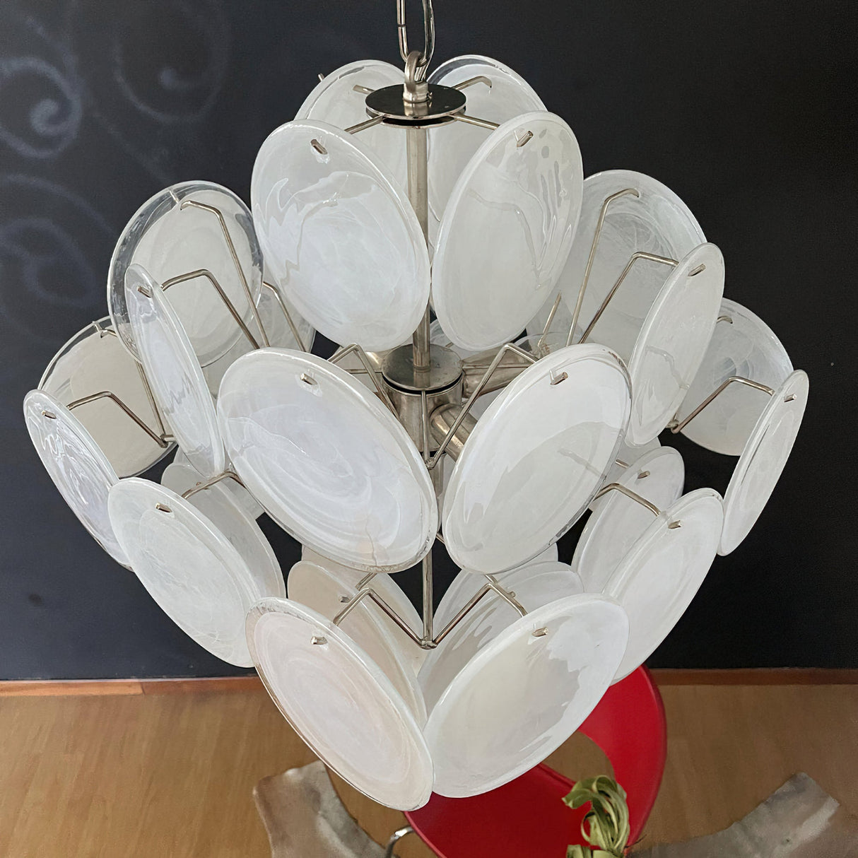 Vintage Murano White Glass Chandelier