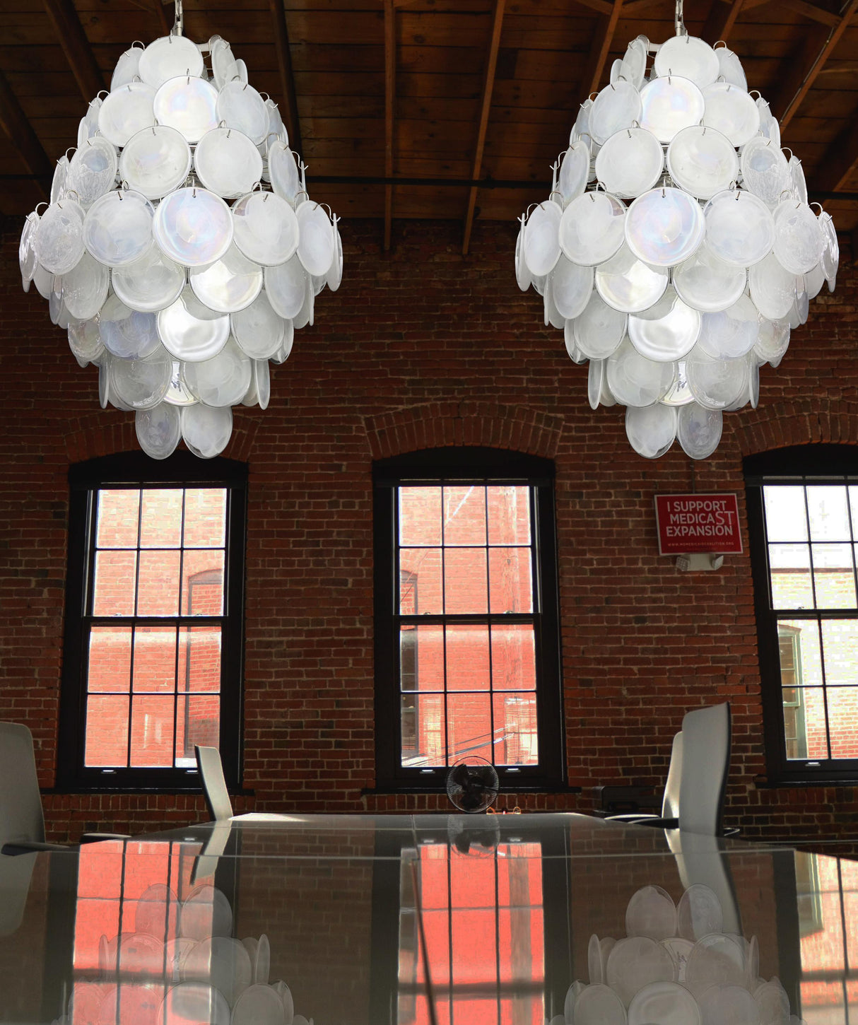 Vintage Murano White Disks Chandelier