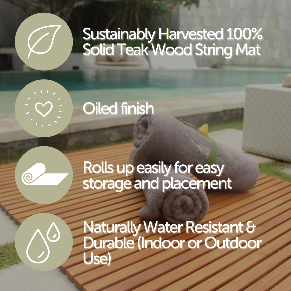 Wyoming Oiled Teak Shower and Bath String Mat 31.4″ x 19.6″ (no feet)
