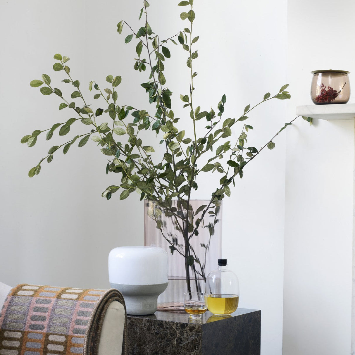 Smooth Lamp in Opaque Glass with Stone Base