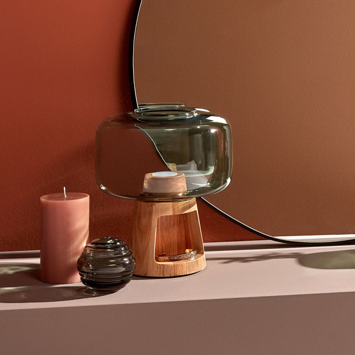 Tree Lamp with Glass and Oak Base