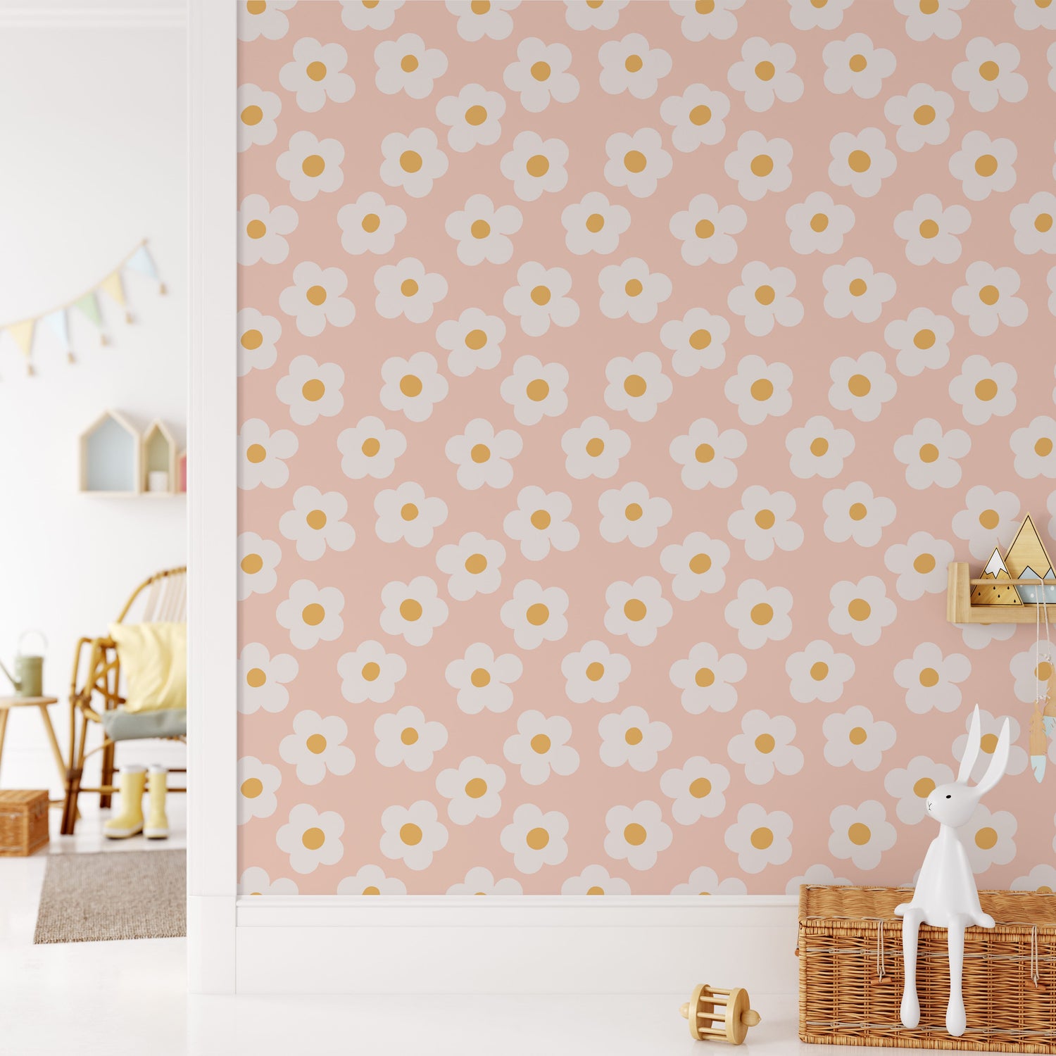 Cute Scandinavian Daisy Wallpaper with Peach Background