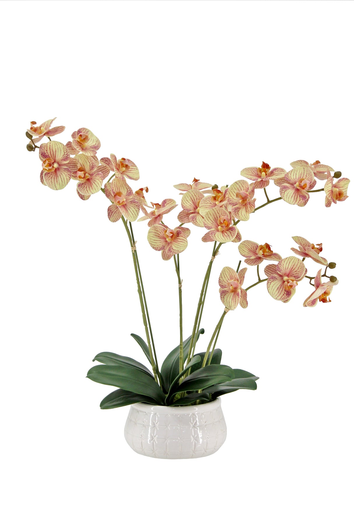 Artificial 4-Stem Phalaenopsis Orange Orchid
