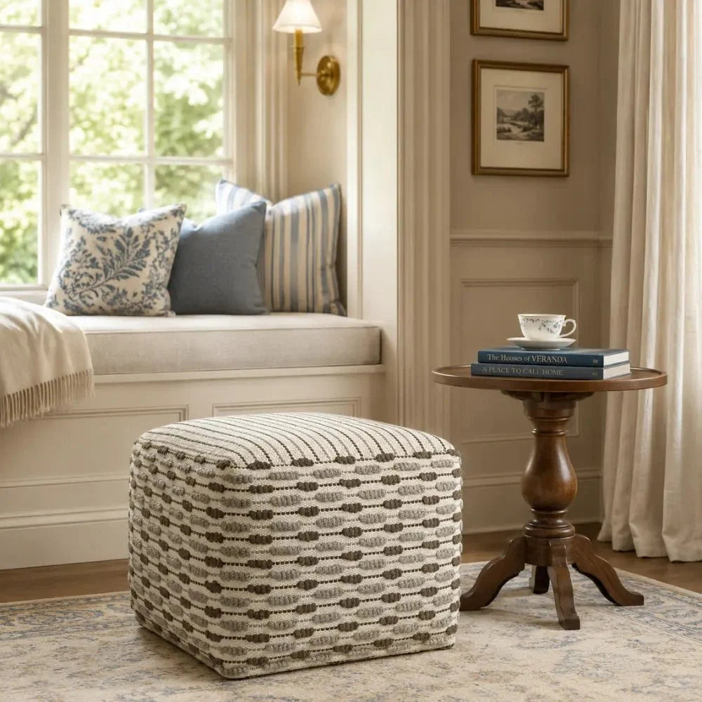 Square Handwoven Loop Ottoman Pouf