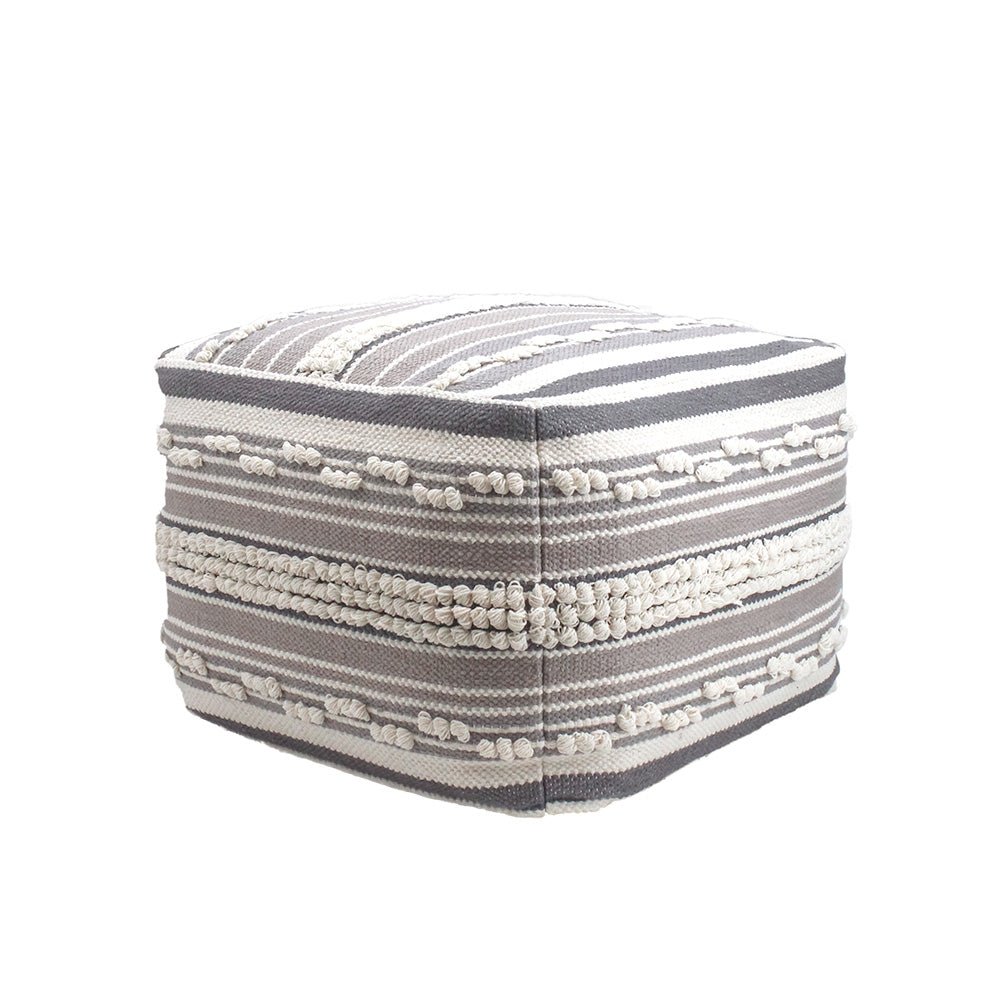 Square Handwoven Stripe Loop Ottoman Pouf