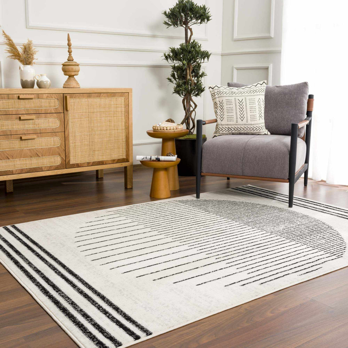 Angus Abstract Black and White Area Rug