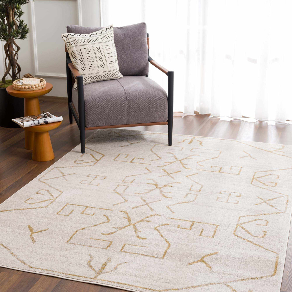 Azzan Cream & Gold Area Rug - Clearance