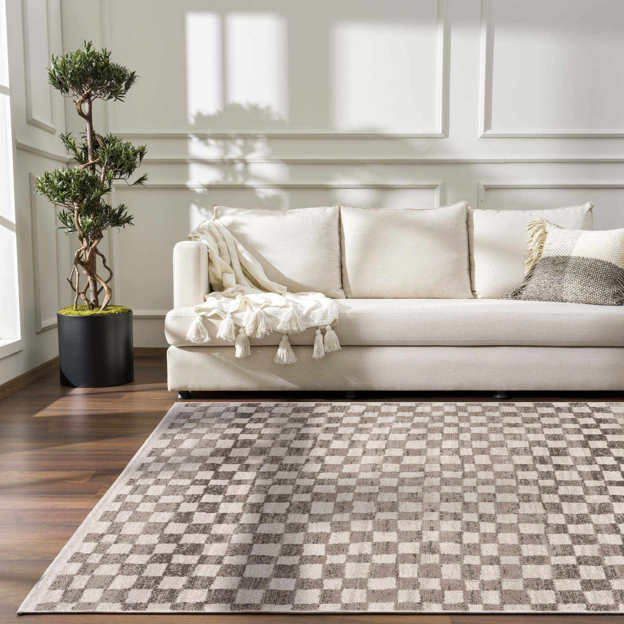 Benjy Beige Checkered Area Rug