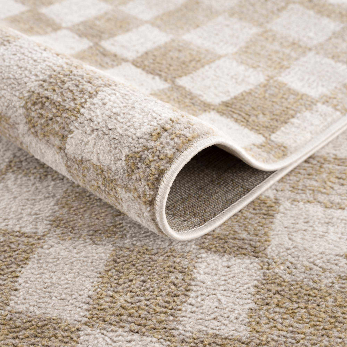 Benjy Cream & Gold Checkered Area Rug