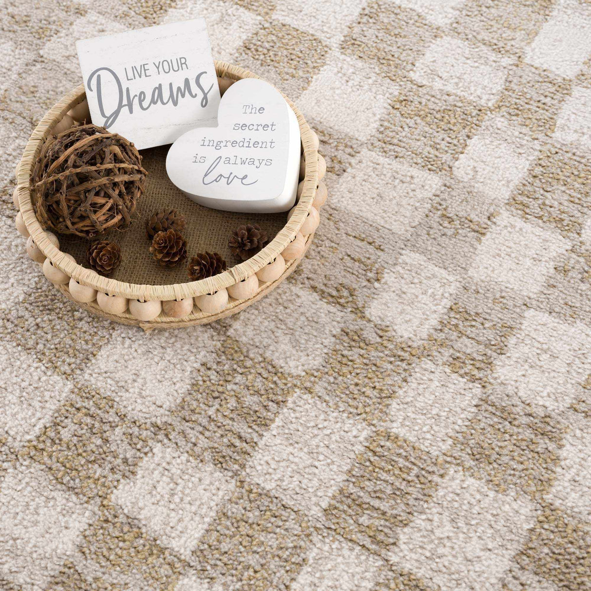 Benjy Cream & Gold Checkered Area Rug