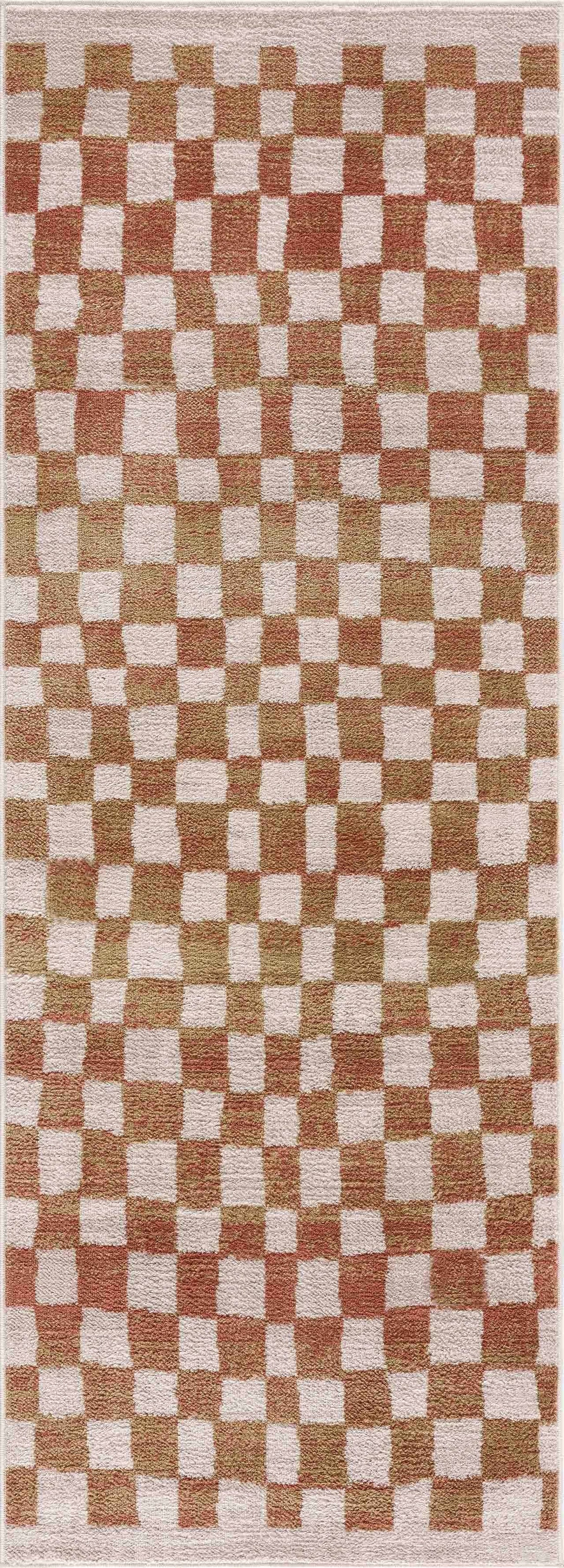 Benjy Cream & Salmon Checkered Area Rug