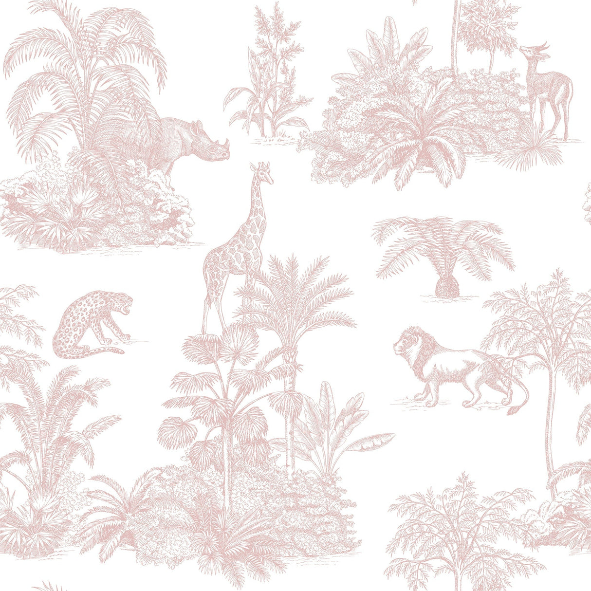 Pale Pink Safari Toile Wallpaper