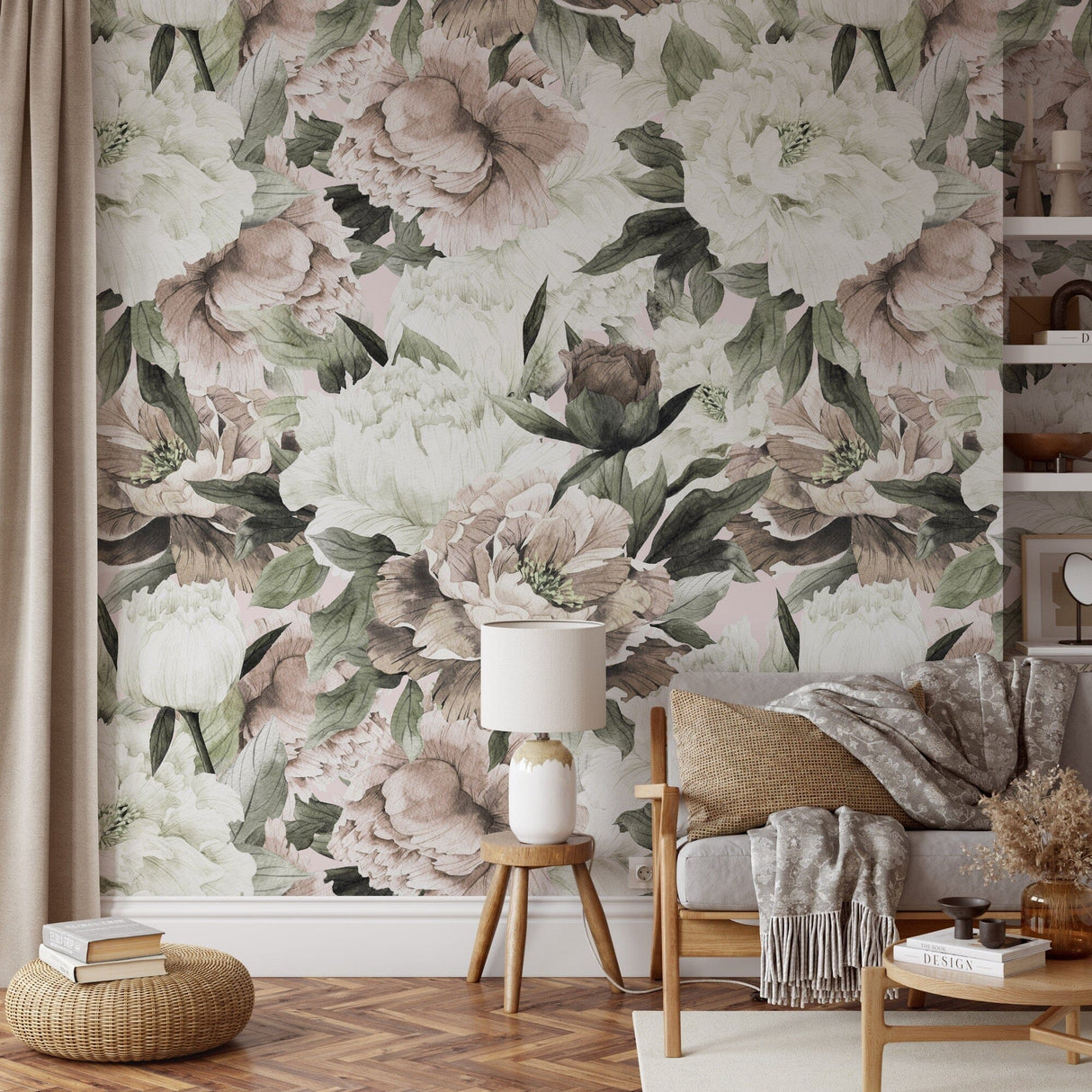 Watercolor Peony Bouquet Wallpaper Peel and Stick