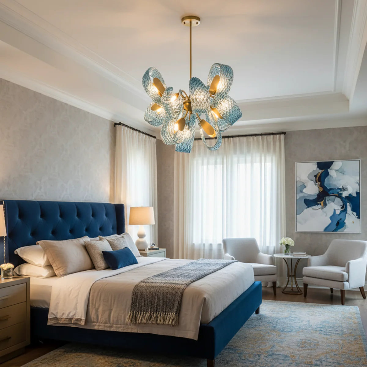 Petal Blue Glass Chandelier