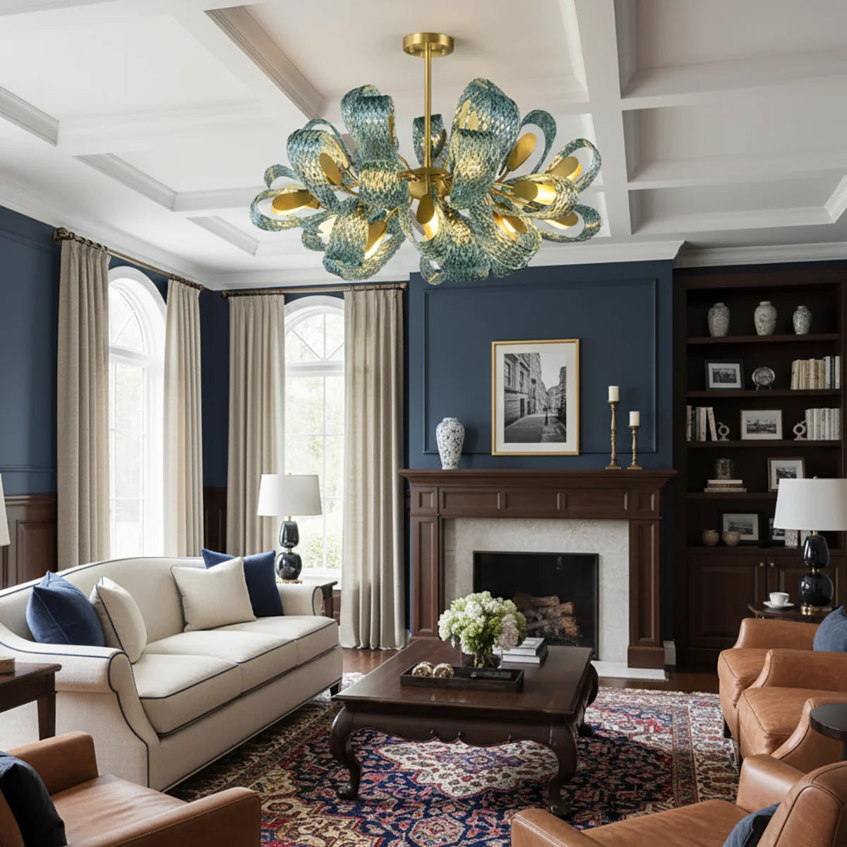 Petal Blue Glass Chandelier