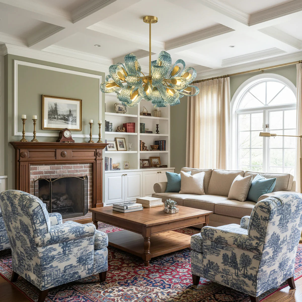 Petal Blue Glass Chandelier