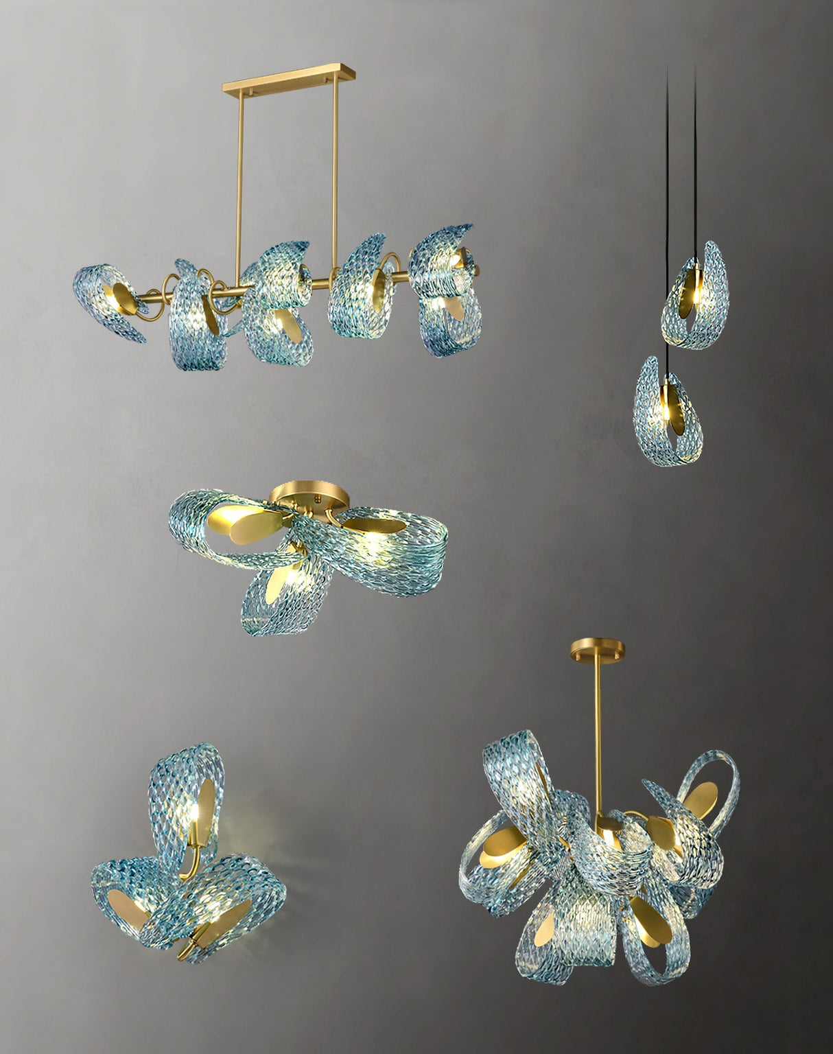 Petal Blue Glass Chandelier