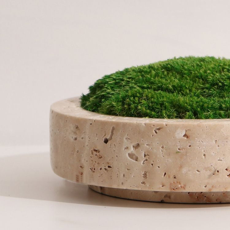 Natura Stone Travertine Round Shallow Tray, 8"D x 2"H