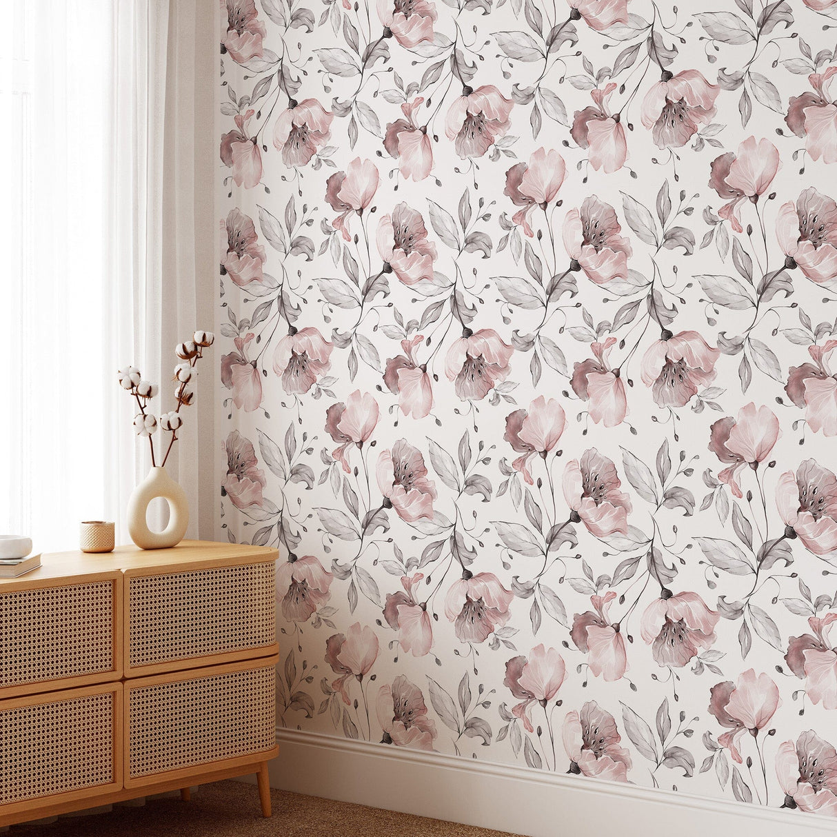 Pink Vintage Flowers Wallpaper