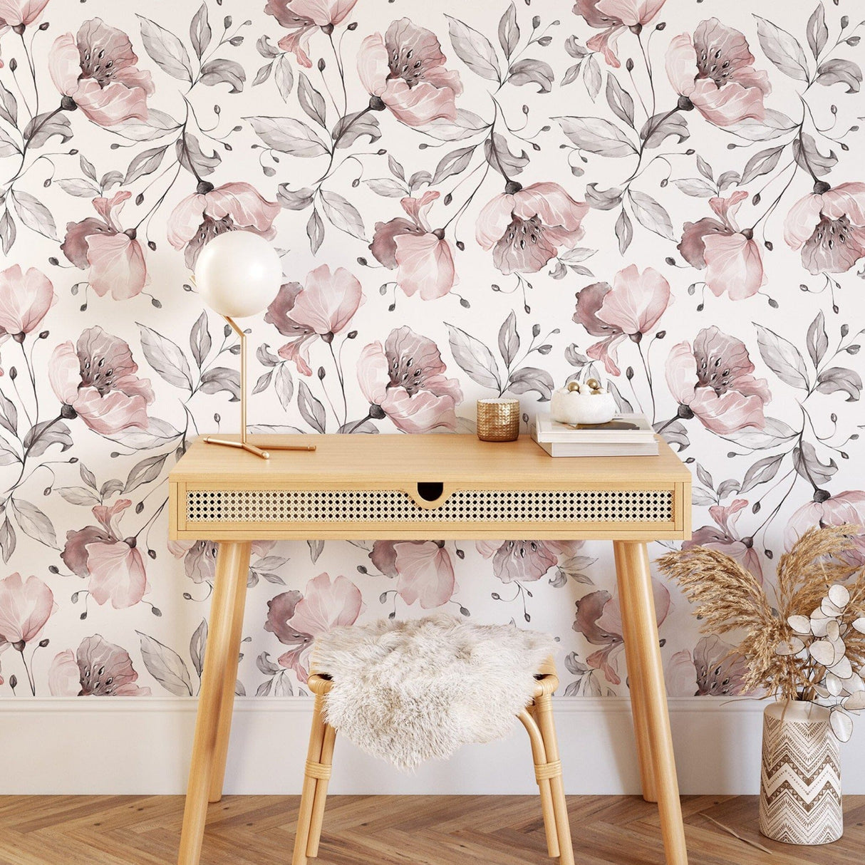 Pink Vintage Flowers Wallpaper