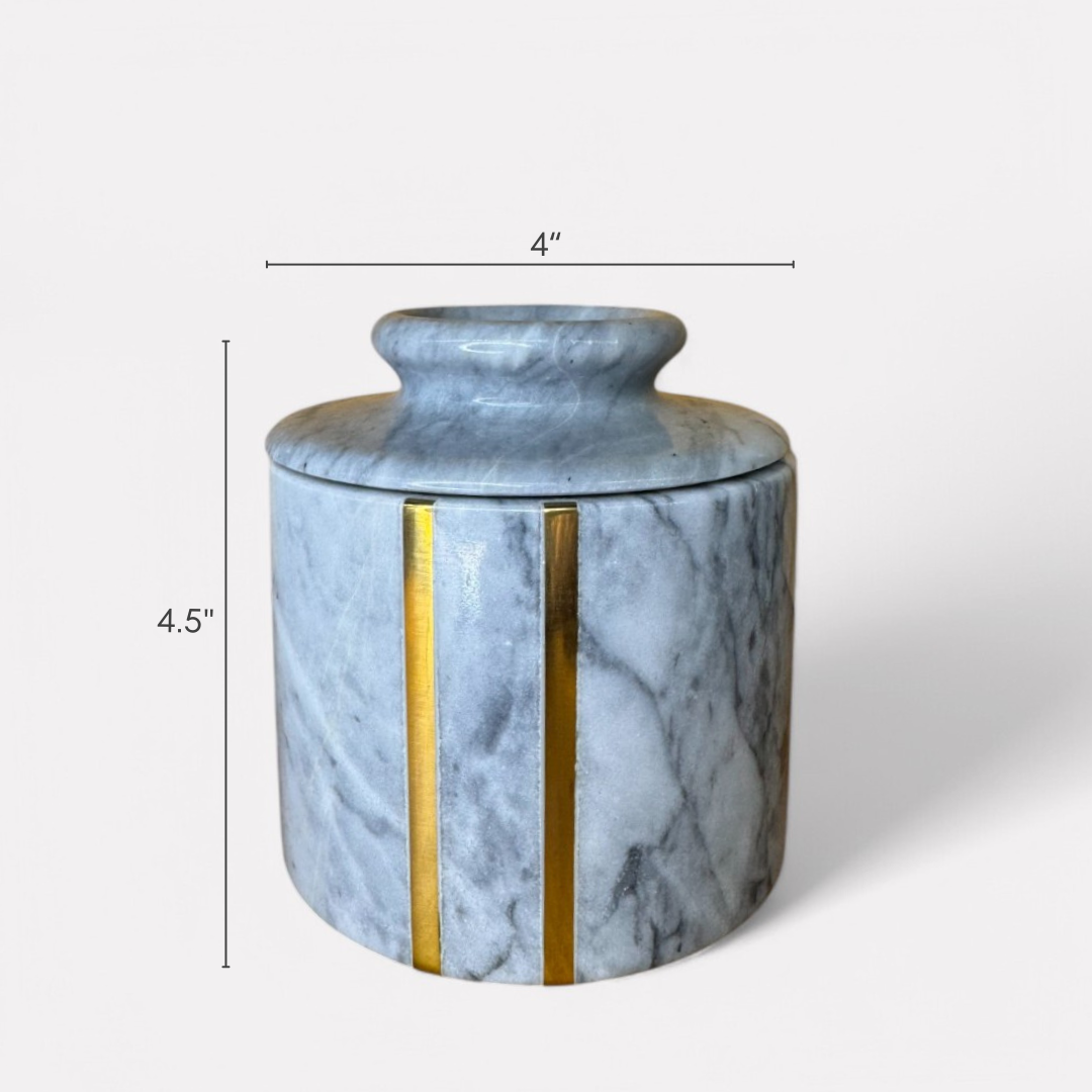 Seraphina Marble Butter Jar, 4"D x 4.5"H