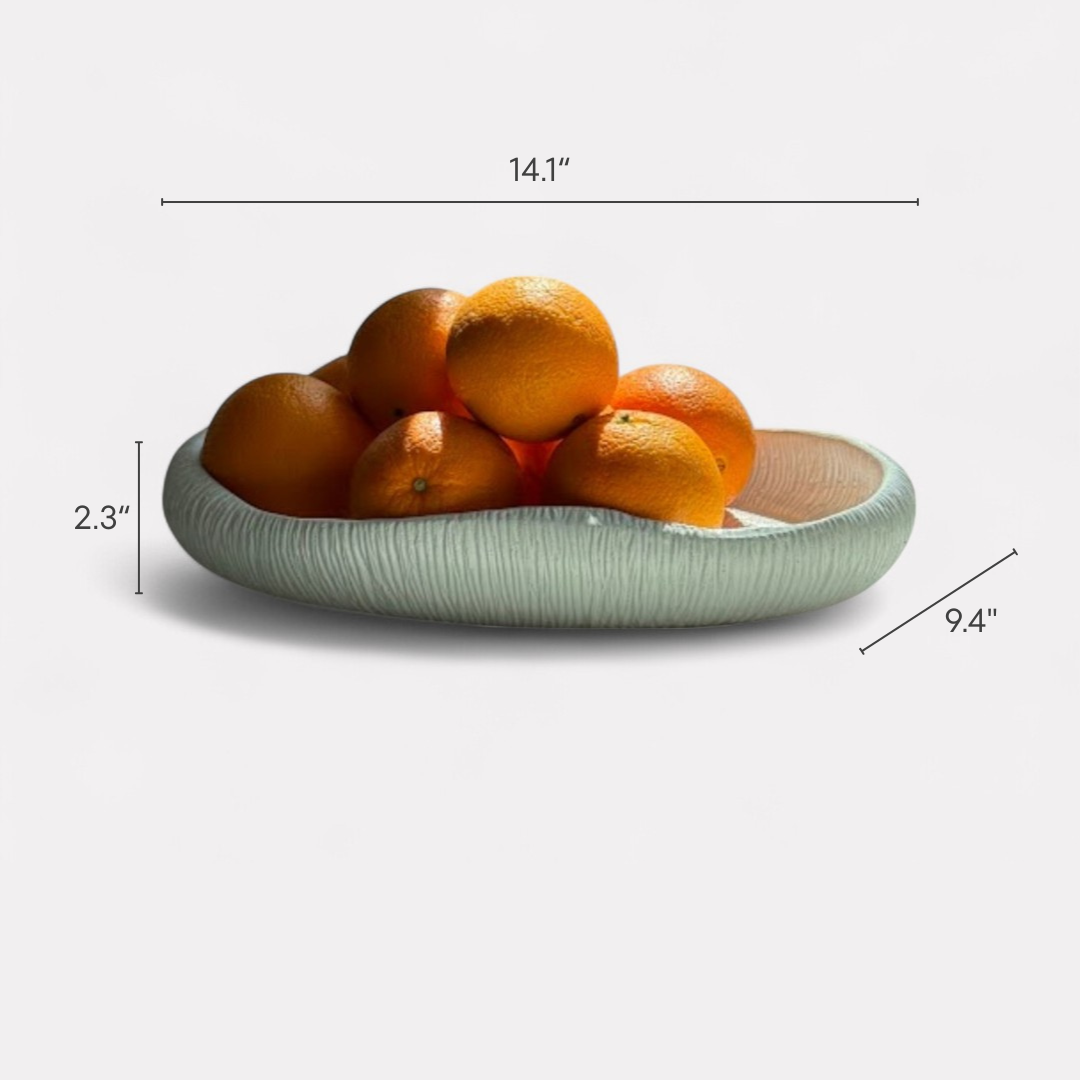 Zephyr Serving Tray, Artisan Cement Display Piece Hand-painted in White Dove, 14.1"D x 2.3"H